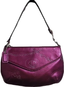 Coach Large Jewel Print Magenta Metallic Leather Wristlet 44596 Pre-owned - Picture 1 of 16