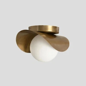 Flush mount Ceiling Light Mid Century Modern Italian Brass Orb Glass Globe - Picture 1 of 7