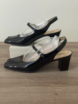 Trotters Negro Charol Peek A Boo Toe Vintage Mujer’s Tacones 2.5 Pulgadas Talla 10 Foto 1 de 4