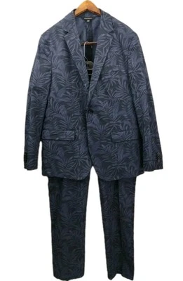 NEW 40S Banana Republic SUIT Men's Blue Palm Leaf Print 2pc Suit Jacket Pants 34 - Image 1 of 4