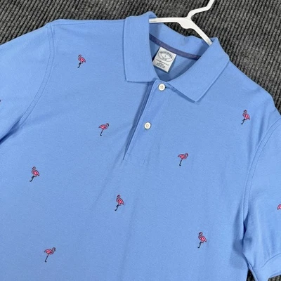 Brooks Brothers Polo 衫男式大号蓝色火烈鸟几何图案短袖高尔夫 — 第 1/4 张图片