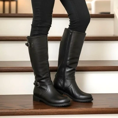 Baretraps Mujeres 10 Botas Cassidy Imitación Cuero Alto Equitación Zapatos Negros Foto 1 de 4