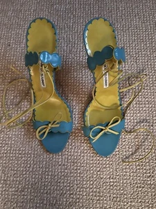 Sandalia Manolo Blahnik Turquesa Lima Correa al Tobillo Tacón Talla 40 Nueva Sin Caja ~Rara~ - Imagen 1 de 6