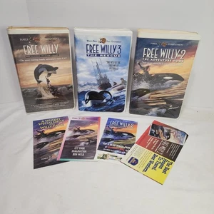 Lot Of 3x FREE WILLY Movies VHS + Promo Brochures! Original, Adventure, Rescue - Picture 1 of 11