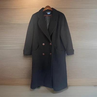 Vintage 100% Wool Coat 12 Black Long Overcoat Classic Double Breasted Old Money - Image 1 of 4
