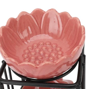 Essential Oil Burner Tealight Wax Candle Burner Ceramic Iron Black Frame Pink - Picture 1 of 12