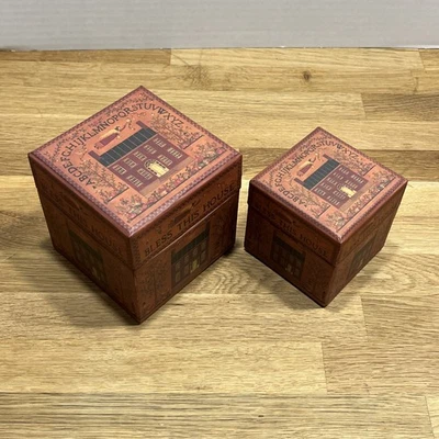 Bobs Boxes Bless this House 2 Stacking Folk Art Boxes Primitive Art Storage Box - Image 1 of 4