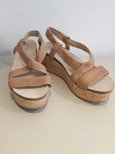 Geox Mujer Cuero Tostado Corcho Cuña Tirantes Verano Zapatos Sandalias Reino Unido 7 UE 41 - Imagen 1 de 7