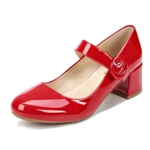 Vintage Style Red Mary Jane Heels Retro Patent Leather Chunky Block Heels Size 8 - Picture 1 of 8