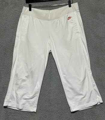Nike Sportswear Fleece Capris Pant Size L 12-14 White Pockets Pink Logo - Image 1 of 4