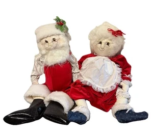 Vintage handgefertigte genähte Weihnachtsmann und Frau Claus Stofftier Plüsch Puppen ca. 30 Zoll groß - Bild 1 von 12