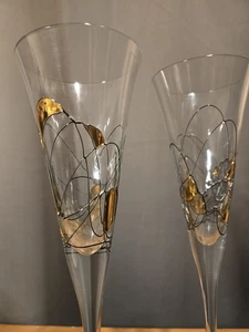 2 copas de vino Rumania Milán cristal dorado y negro flautas champán, 11" - Imagen 1 de 7