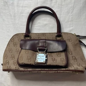 Vintage Dooney & Bourke Canvas Brown Small Domed Purse Handbag Baguette - Picture 1 of 10