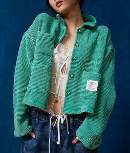 BDG Jersey Chore Waffel Jacke Gr. XS Oversized Cropped Boxy Knopfleiste - Bild 1 von 13