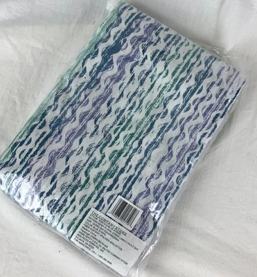 New w Tags Company Store Queen Flat Sheet Cotton Linen Blue Green Wavy Stripes - Image 1 of 4