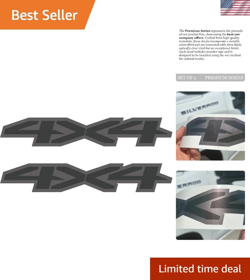 4x4 Decals for Chevy Silverado - Weatherproof Metallic Finish Set of 2 - Image 1 of 4