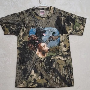 Vintage Sportex Shirt Kids Medium Camo Hunting Dogs Mallard Duck Graphic 90s USA - Picture 1 of 9