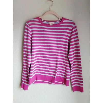 Brooks Brothers Magenta Pink & Metallic Silver Stripe Crewneck Sweater M - Image 1 of 4