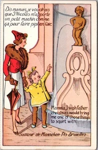 MANNEKEN PIS Brussels Belgium Comic Postcard / Mother & Little Girl / No. 35 - Picture 1 of 2