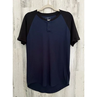 DKNY Mens Shirt Navy Black Raglan Sleeve Henley Size Medium - Image 1 of 4