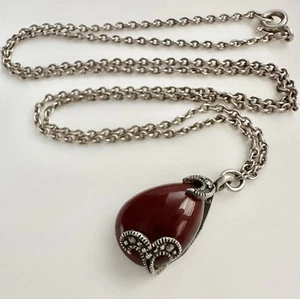 925 Sterling Silver Marcasites Charm Chain Necklace. - Bild 1 von 22