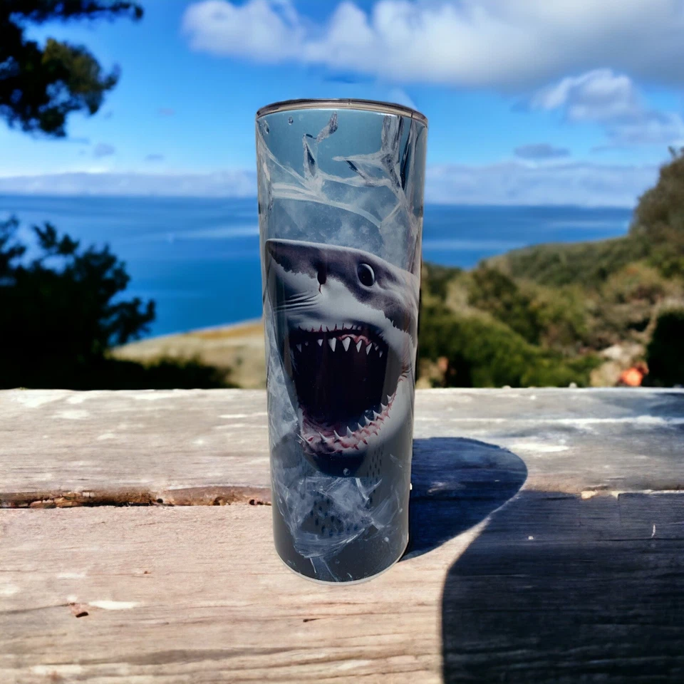 Stainless Steel Tumbler 20oz Sublimated Print Shark Ocean - Image 1 of 1