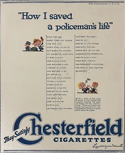 Chesterfield Zigaretten "Rettete einen Polizisten" Antik Print Reklame 1920 - Bild 1 von 2