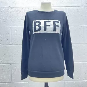 SCHWARZ SWEATSHIRT PULLOVER GRAFIK BFF FOLIENDRUCK FLEECE INNENRUNDHALSAUSSCHNITT UK S 13/14Y - Bild 1 von 6