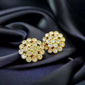 Vintage goldfarben funkelnd klar Strass Ohrringe zum Anklemmen 1 Zoll Durchmesser - Bild 1 von 7