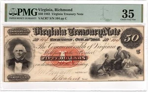 Banconota del Tesoro della Virginia $50 1862 Richmond VA PMG a scelta molto bella 35 - Foto 1 di 2