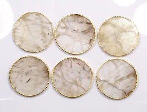 Natural Smoky Rock Crystal Quartz Coasters Set of 6 Home Table Decoration - Picture 1 of 8