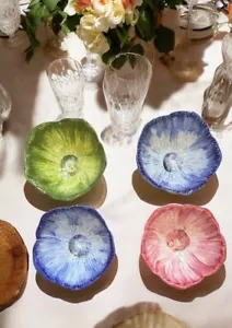 Vintage Set 4 Hand Painted Flower Bowls Made Italy 4.5" - Picture 1 of 3