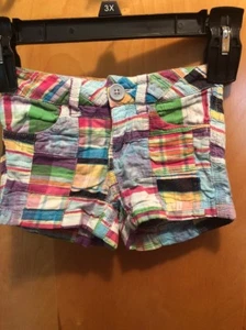 Girl's Justice Multi Colored & Tye Dyed Squares Plaid Shorts Size 6S NWOT CUTE - Picture 1 of 5