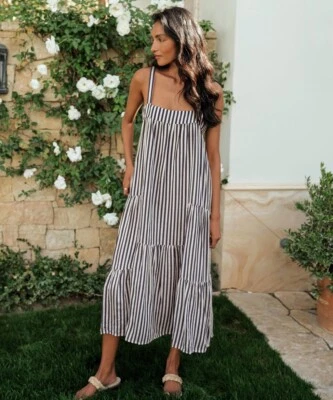 Jenni Kayne Summer Dress Ink Stripe Coastal Grandmother Capsule Silk Women XXL - Image 1 of 4