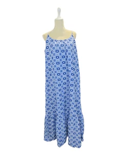 Womens Size XXL Linen Blend Maxi Dress LOFT Blue Print Flounce Vacation Boho 2XL - Picture 1 of 16