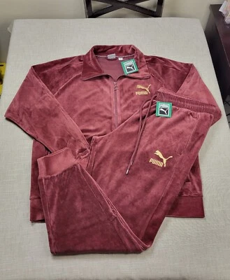 Conjunto de chándal y pantalones de terciopelo PUMA T7 XL para hombre granate dorado logotipo cremallera completa  Foto 1 de 4