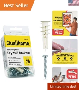 Self-Drilling Drywall Anchors, 25 Pack with Screws - Holds 75 lbs Seamlessly - Picture 1 of 10