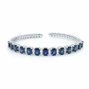 Blue Sapphire 10.20Cttw And Diamond 1.20Cttw Bangle Bracelet 18K White Gold - Picture 1 of 6
