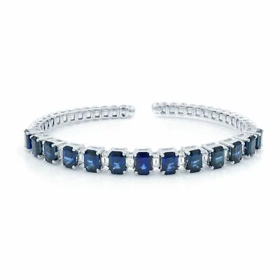 Blue Sapphire 10.20Cttw And Diamond 1.20Cttw Bangle Bracelet 18K White Gold - Image 1 of 4