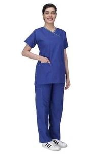 Female Scrub Suit Ideal for Doctors, Dentists Healthcare SIZE- 2XL, BRIGHT BLUE - Picture 1 of 8