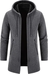 Mylldey Men's Long Cardigan Hoodies Full-zip Fleece Lined Sweaters Knit Regular  - Picture 1 of 9