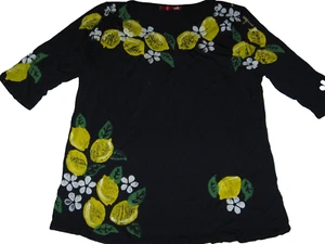 RAFFI Gr. S Oh Sweet Zitronen schwarz gelb weiß grün Viskose Top Shirt Art to Wear - Bild 1 von 3