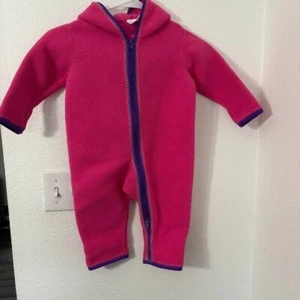 Hanna Andersson One Piece Hot Pink Fleece Snowsuit Size 6-12 mo 70 - Picture 1 of 7
