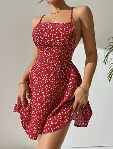 Confetti Heart Print Criss Cross Tie Backless Cami Dress - Picture 1 of 5