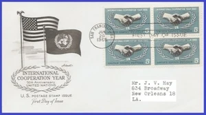 USA3 #1266 ADDR ARTMASTER FDC BL4  International Cooperation Year - Bild 1 von 1