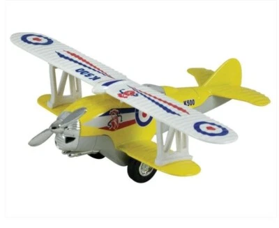 Pullback Daron Toy Yellow Aircraft Biplane Diecast P/B Plane Spinning Propeller - Image 1 of 3