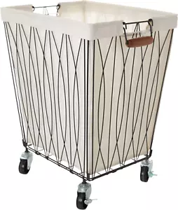Verona Rolling Laundry Hamper Cart with Removable Canvas Bag, White and Black La - Picture 1 of 12