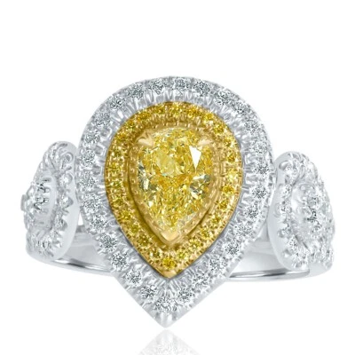 GIA Certified 1.94 Ct Pear Light Yellow Diamond Engagement Ring 18k White Gold - Image 1 of 4