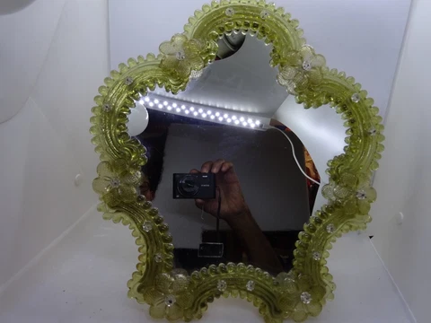 Vintage Murano Italy Venetian Glass Vanity Wall Mirror Floral with Sticker Cover