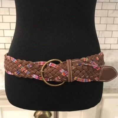 波西米亚腰带女式中号棕色粉红色编织宽嬉皮士臀部波西米亚吉普赛 Mod GoGo — 第 1/4 张图片